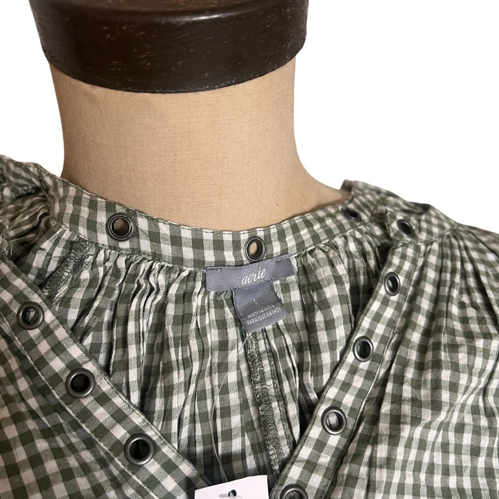 Arie‎ NEW Green & white woven Gingham fairy lightweight women’s top SZ L - Picture 7 of 11